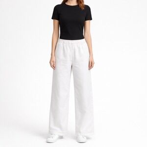 We Wore What Wide Straight Leg Pants White Wash Denim Elastic Waist Size S